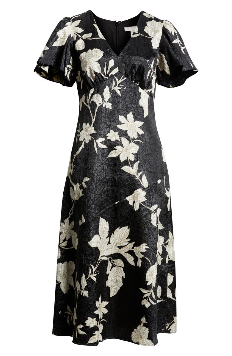 Chelsea28 Floral Jacquard Draped Midi Dress, Alternate, color, Black- Ivory Jan Toile