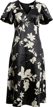 Chelsea28 Floral Jacquard Draped Midi Dress