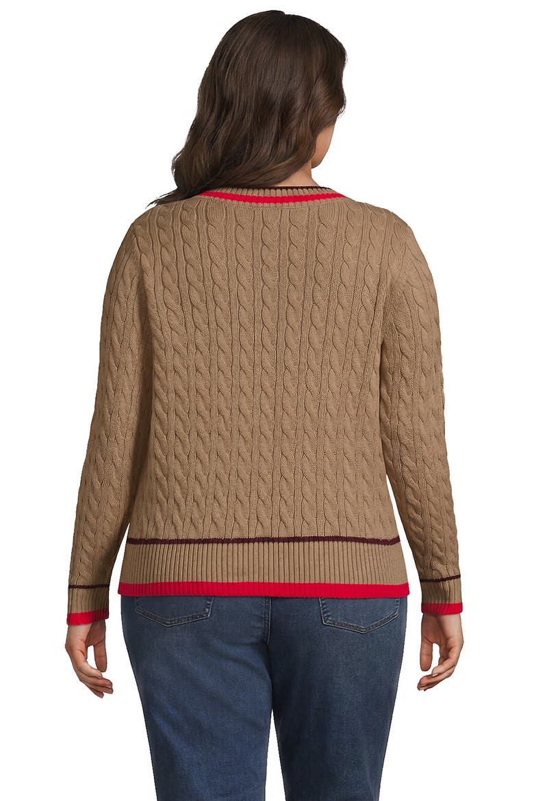Plus Drifter Cable V-neck Sweater, Alternate, color, Vicuna Heather Tipping