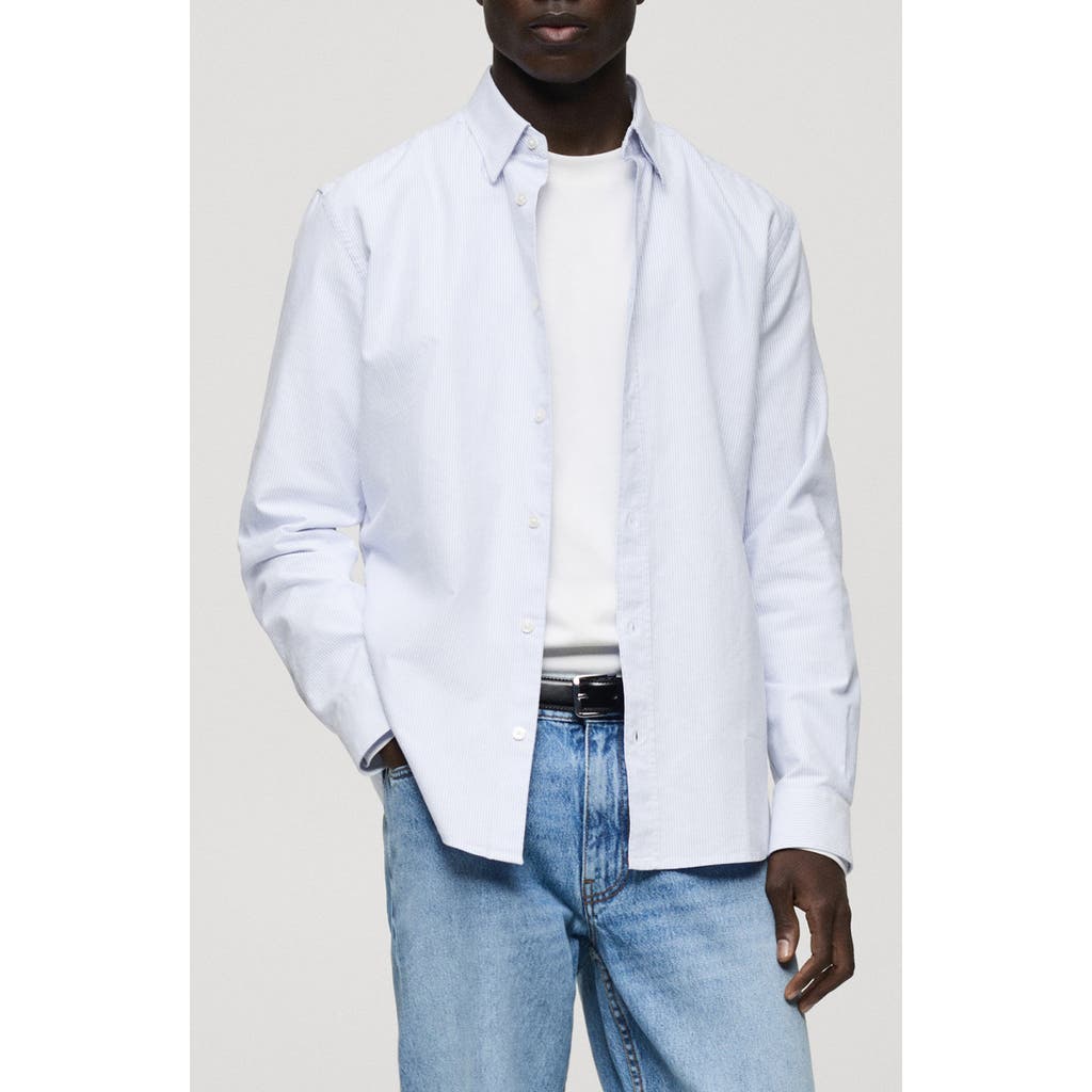 Mango Regular Fit Stripe Cotton Button-up Shirt In Blue