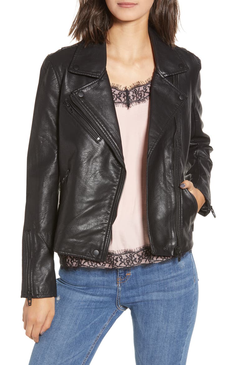 Faux Leather Moto Jacket, Main, color, ONYX
