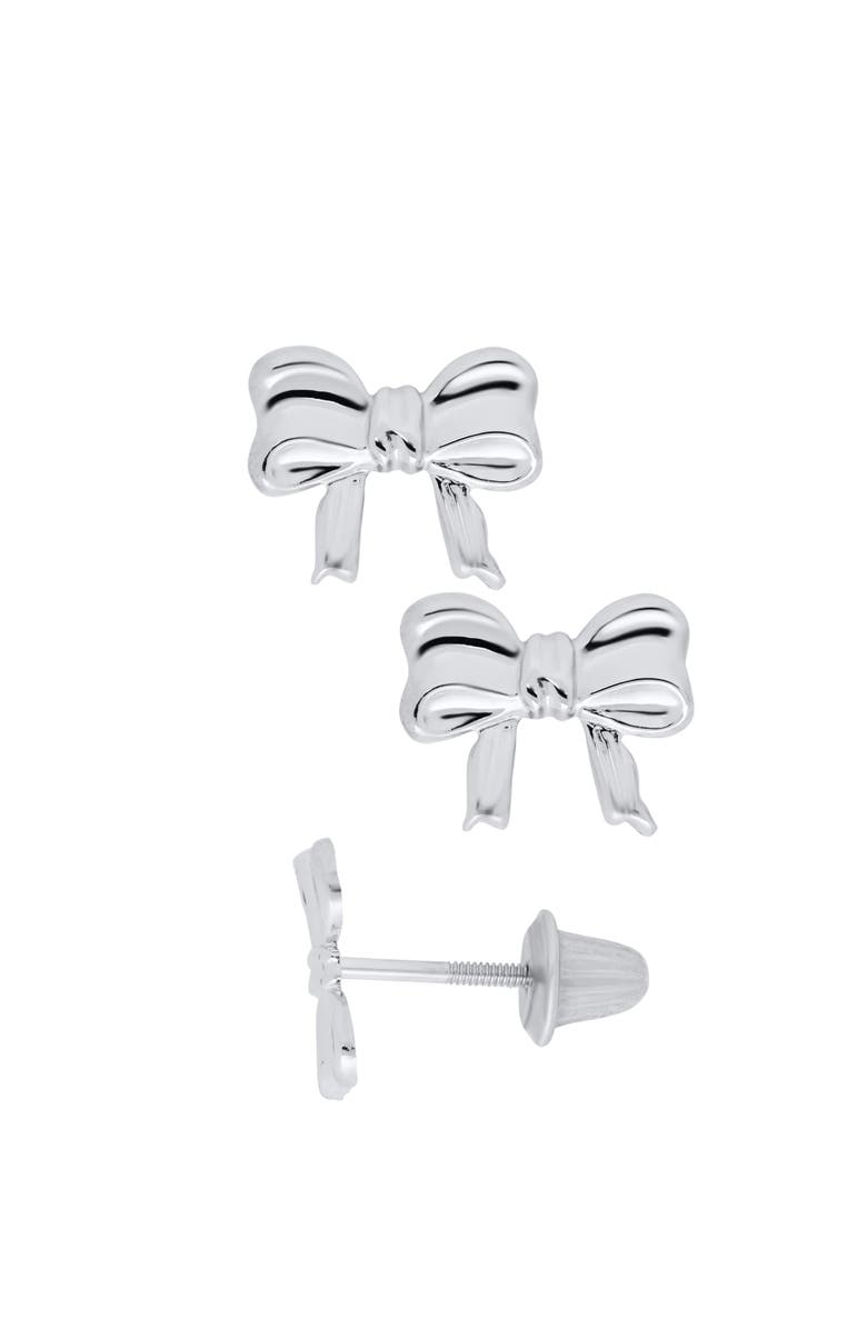 Mia Belle Girls Sterling Silver Bow Knot Stud Earrings, Main, color, Silver