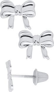 Mia Belle Girls Sterling Silver Bow Knot Stud Earrings