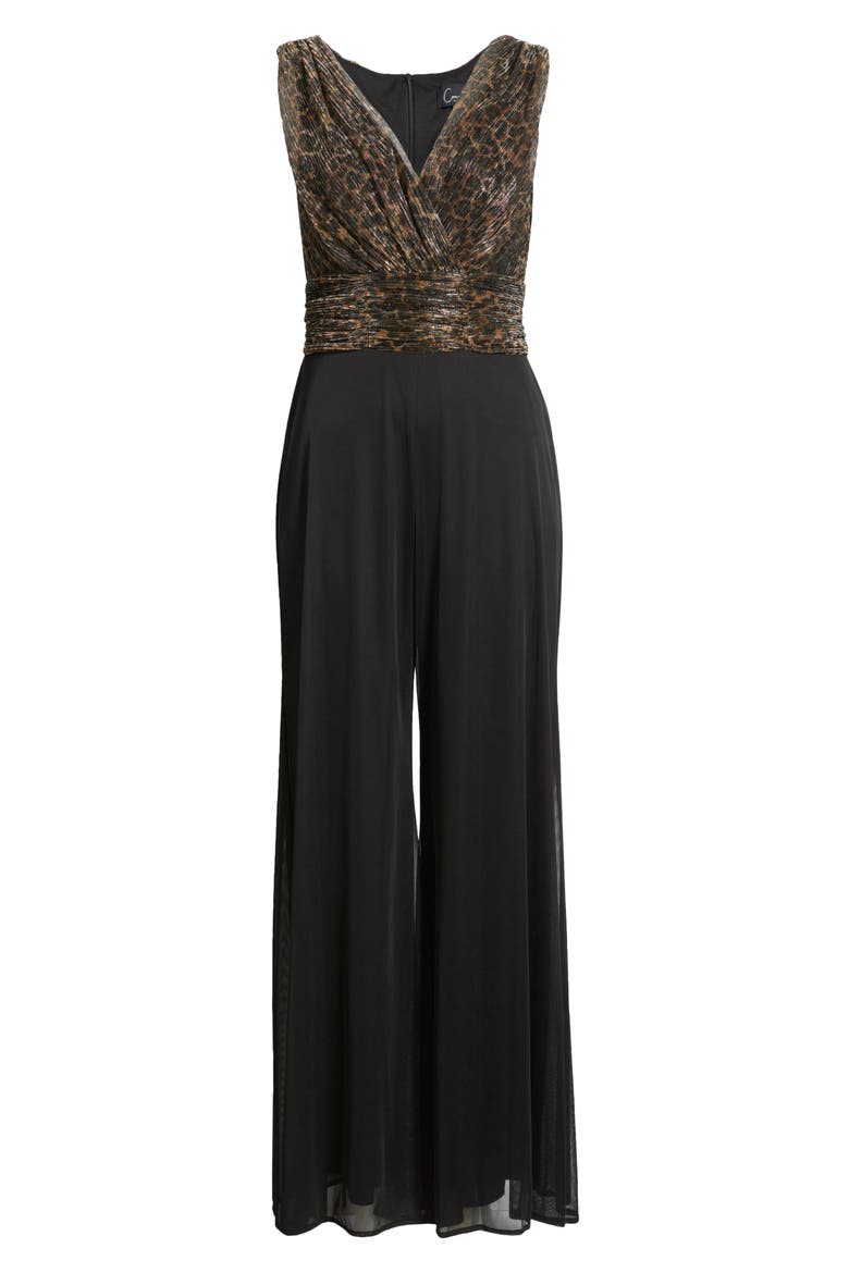 Metallic Leopard Print Bodice Chiffon Jumpsuit, Alternate, color, BLACK