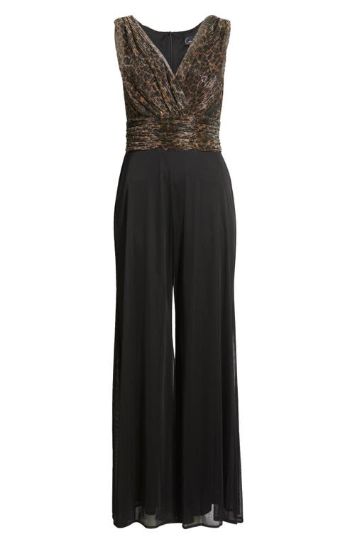 Connected Apparel Metallic Leopard Print Bodice Chiffon Jumpsuit