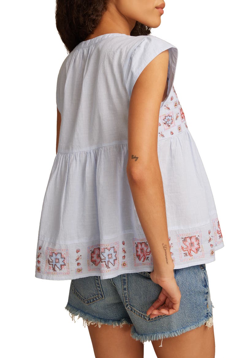 Embroidered Short Sleeve Cotton Peasant Top, Alternate, color, BLUE STRIPE