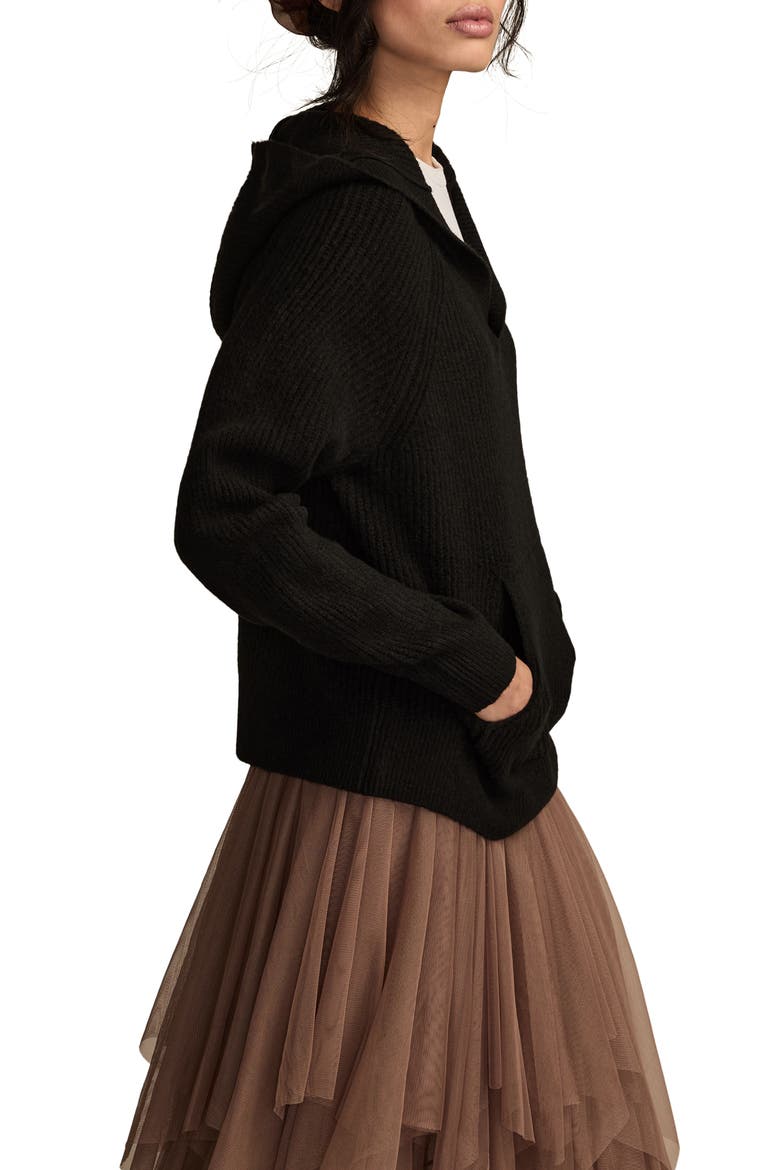 Cloud Soft V-Neck Sweater Hoodie, Alternate, color, DARK BLACK