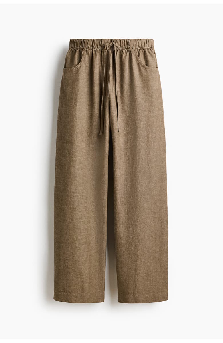 H&M Straight Drawstring Trousers, Main, color, Dark Beige