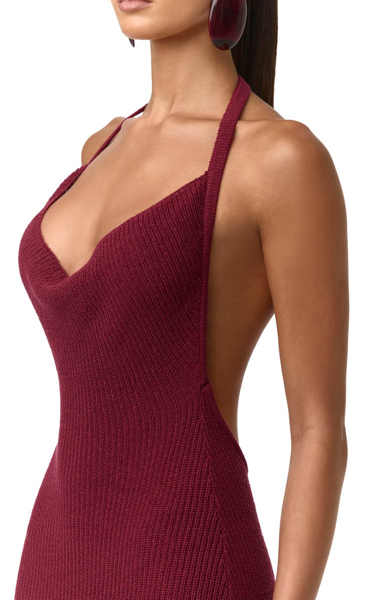 Naked Wardrobe Knit Halter Maxi Dress, Alternate, color, Sangria