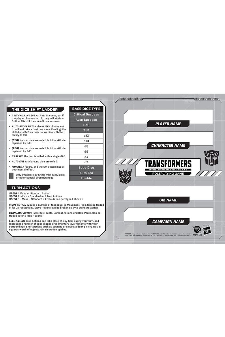 Transformers Roleplaying Game Expanded Character Sheet Journal, Alternate, color, Multicolored