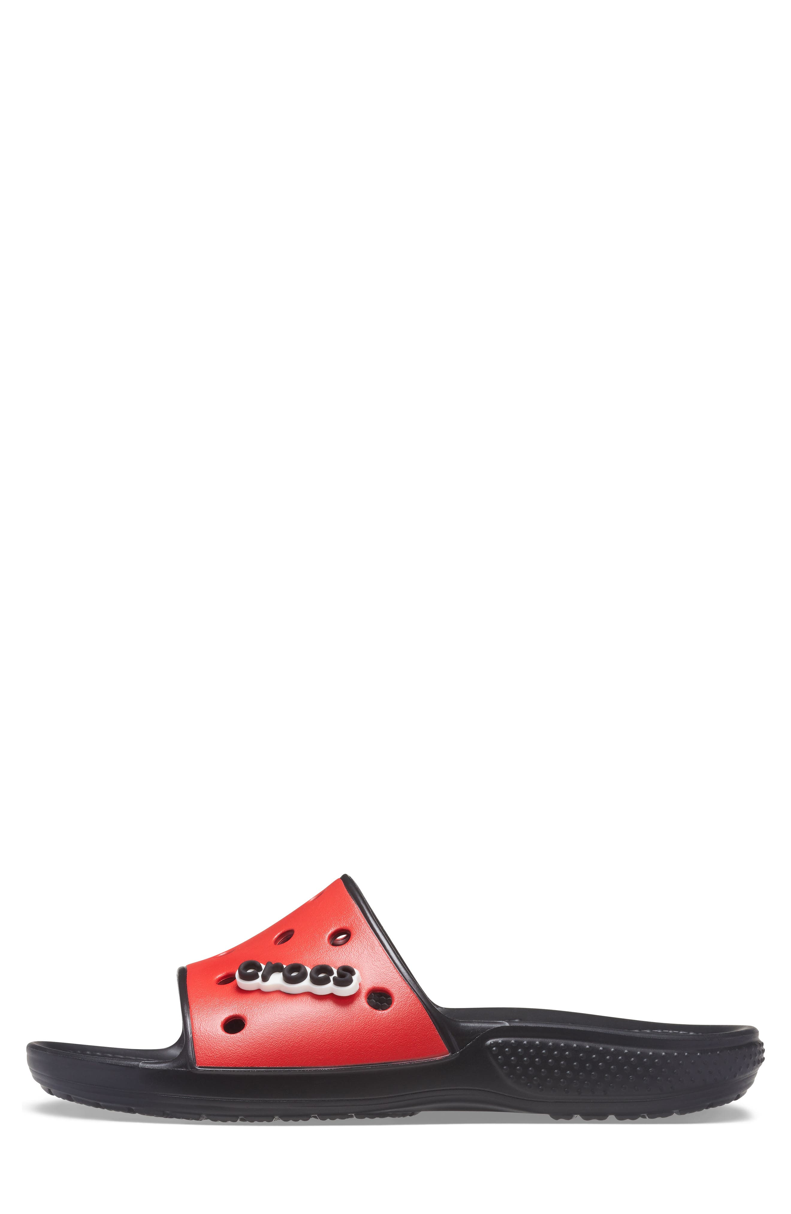 CROCS™ Classic Print Slide, Alternate, color, BLACK/ FLAME RED