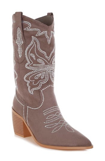 Rag & Co Latafa Rhinestone Western Boot In Brown