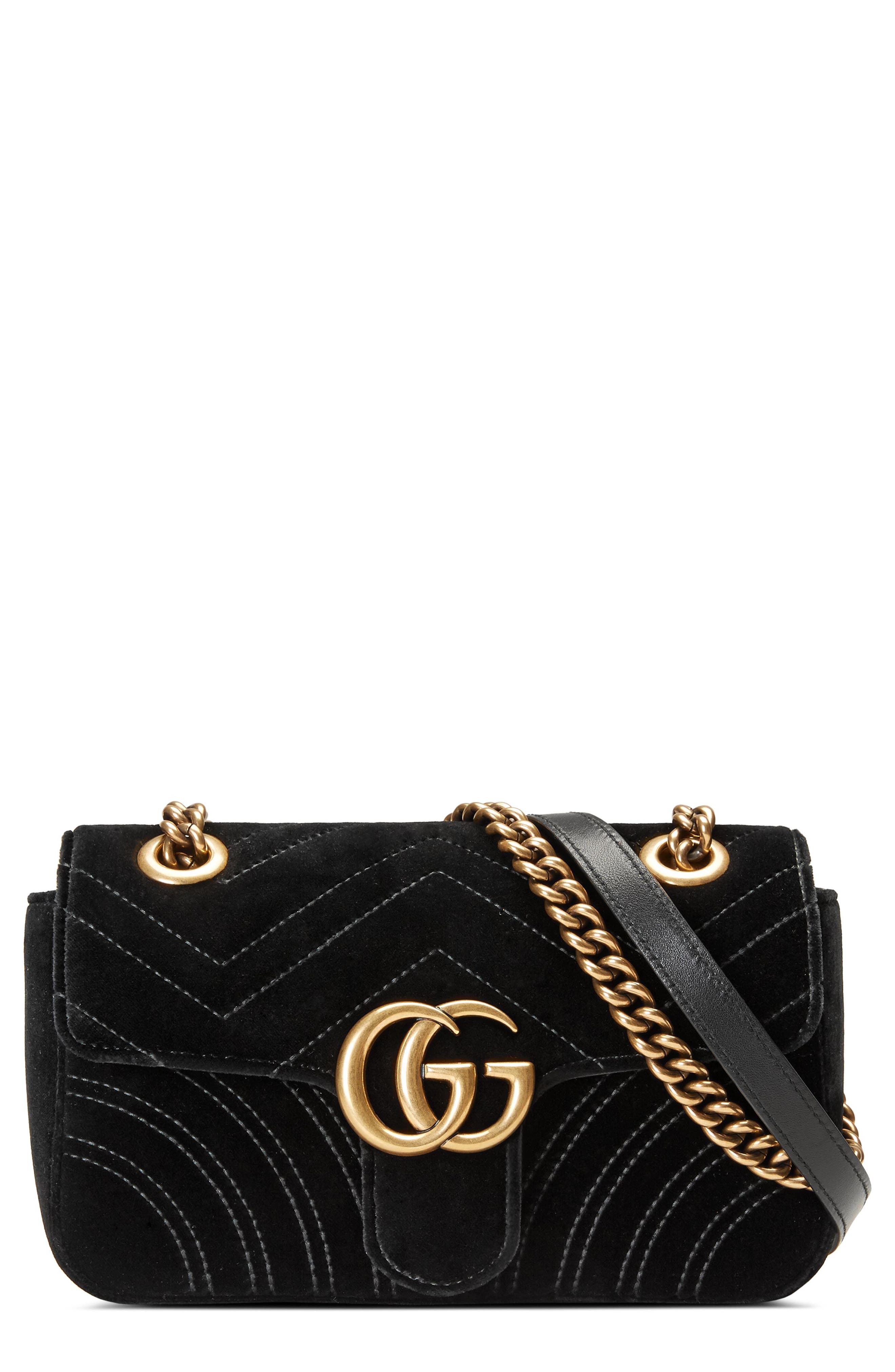 Small GG Marmont 2.0 Matelassé Velvet Shoulder Bag, Main, color, NERO