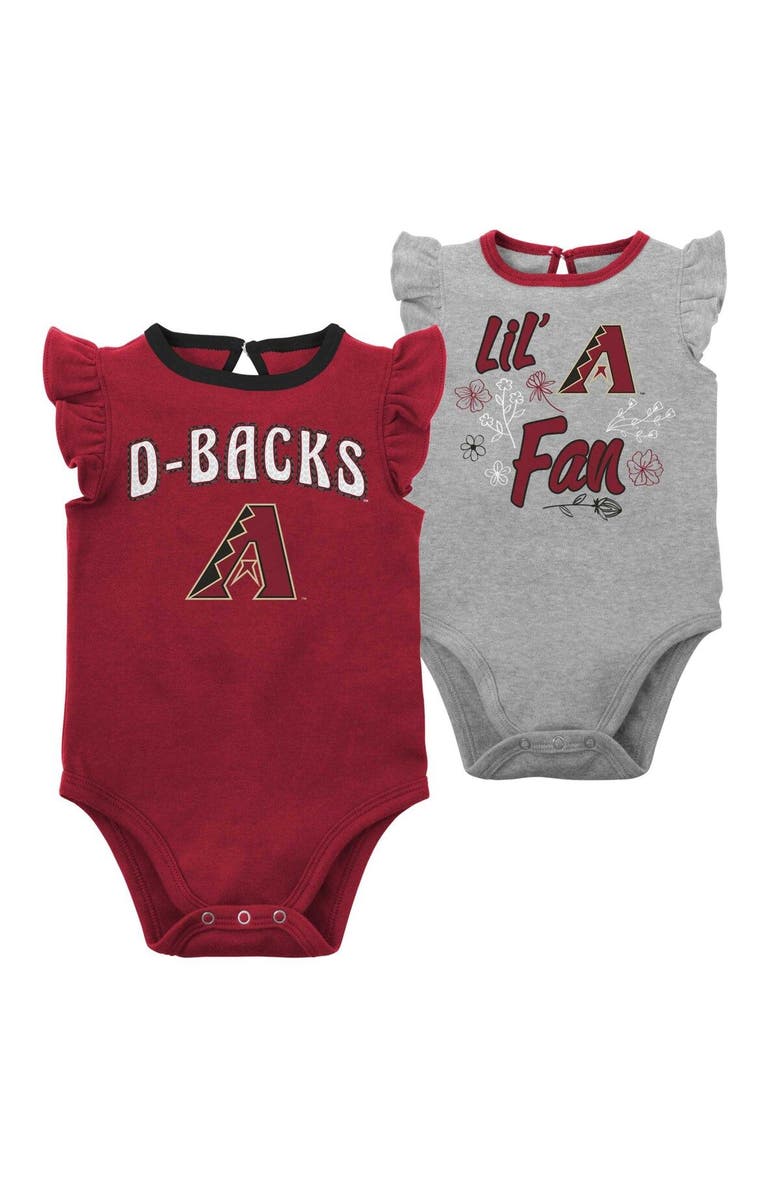 Outerstuff Girls Newborn & Infant Red/Heather Gray Arizona Diamondbacks Little Fan Two-Pack Bodysuit Set, Main, color, 