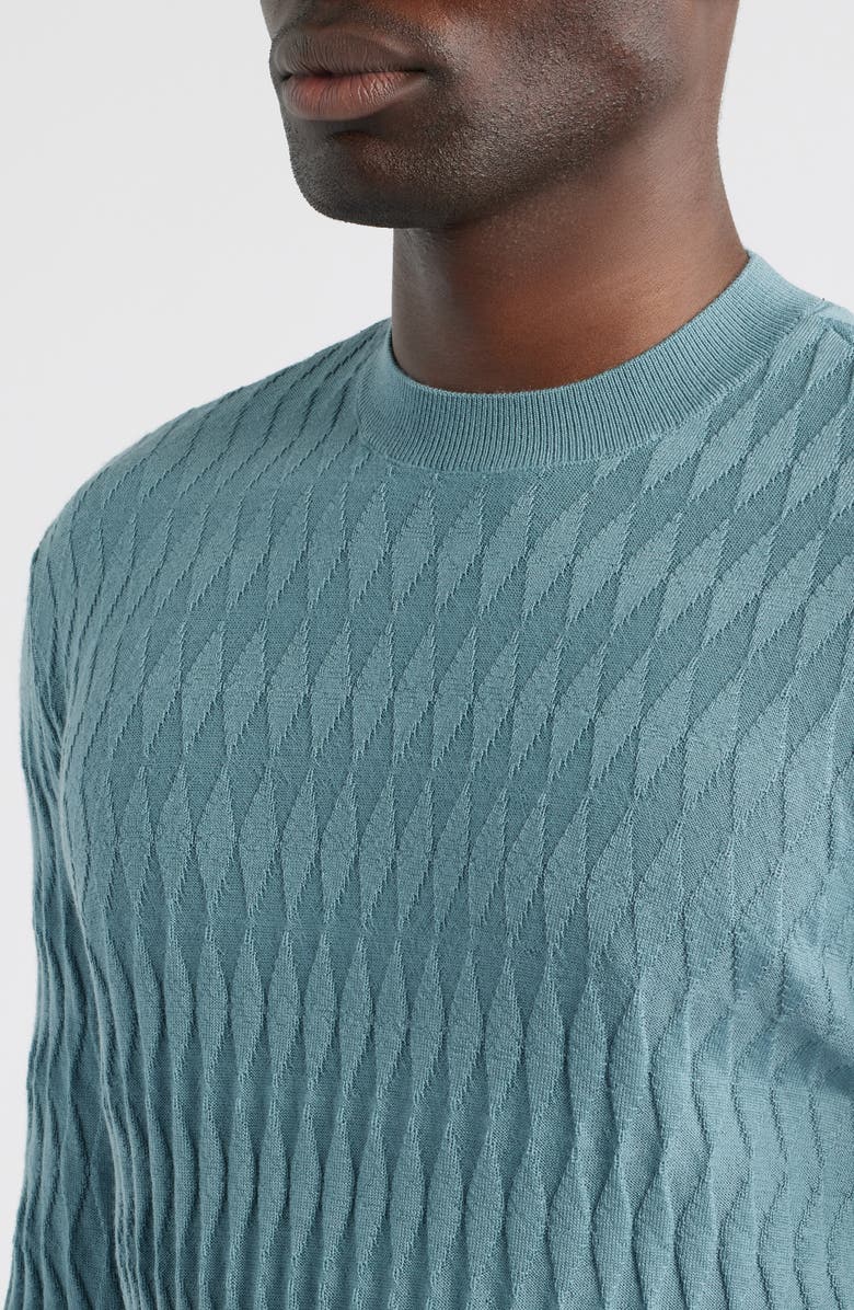 Emporio Armani Diamond Stitch Virgin Wool Crewneck Sweater, Alternate, color, Teal