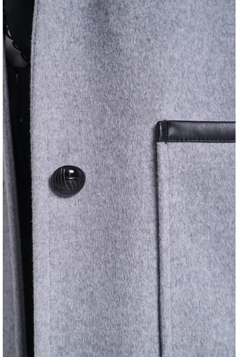 Single Breasted Coat with Faux Leather Trim, Alternate, color, LIGHT HEATHER GREY