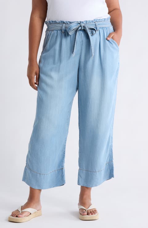 Chambray Crop Pull-On Pants (Plus)