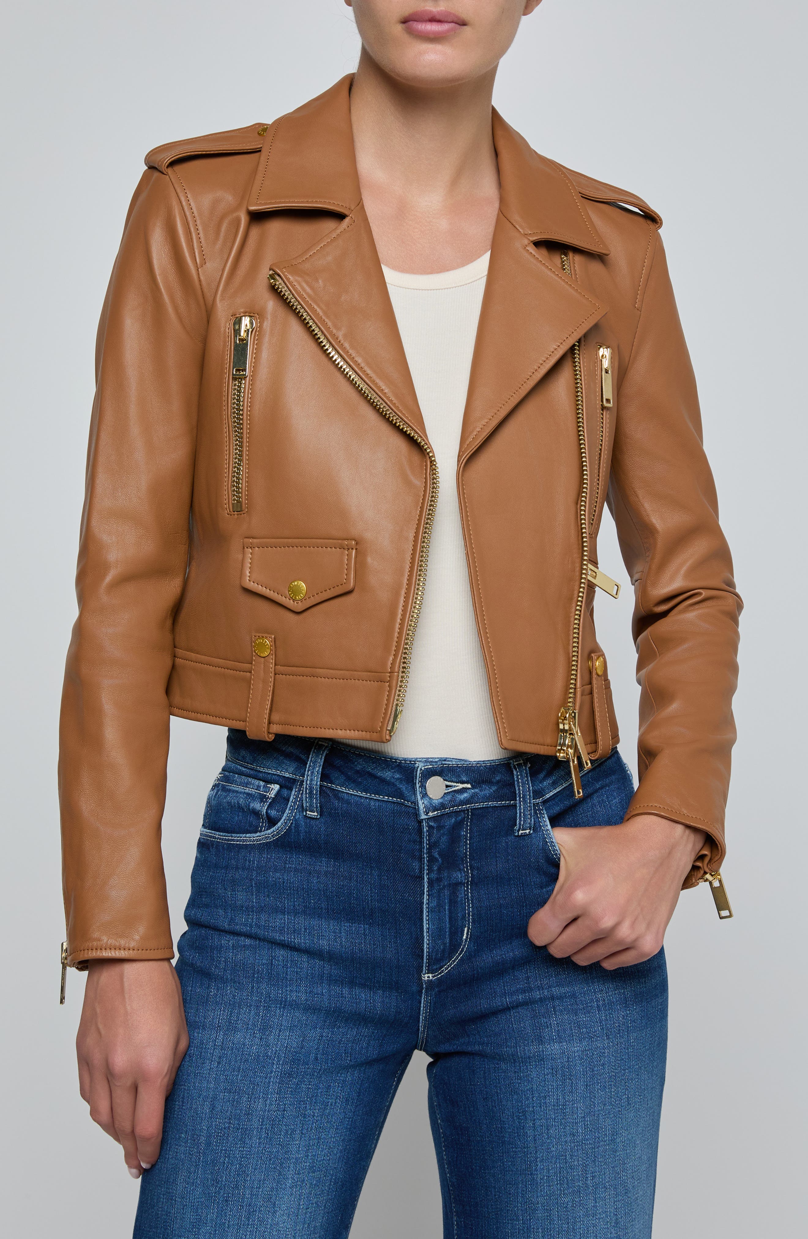 Blakely Crop Leather Biker Jacket - image 3