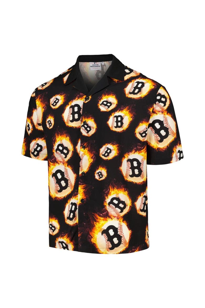 Men's PLEASURES  Black Boston Red Sox Flame Fireball Button-Up Shirt, Alternate, color, Black