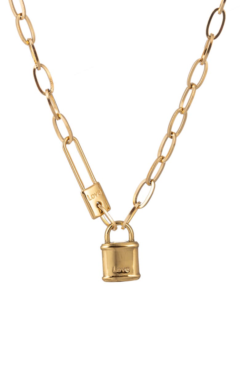 EYE CANDY LOS ANGELES Lock Pendant Necklace, Main, color, Gold