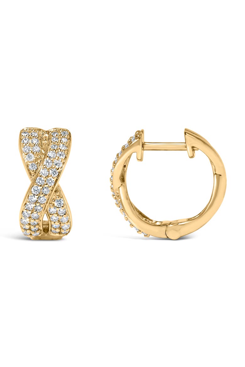14K Yellow Gold 1/3 Cttw Diamond Criss Cross Huggie Hoop Earrings, Alternate, color, Yellow