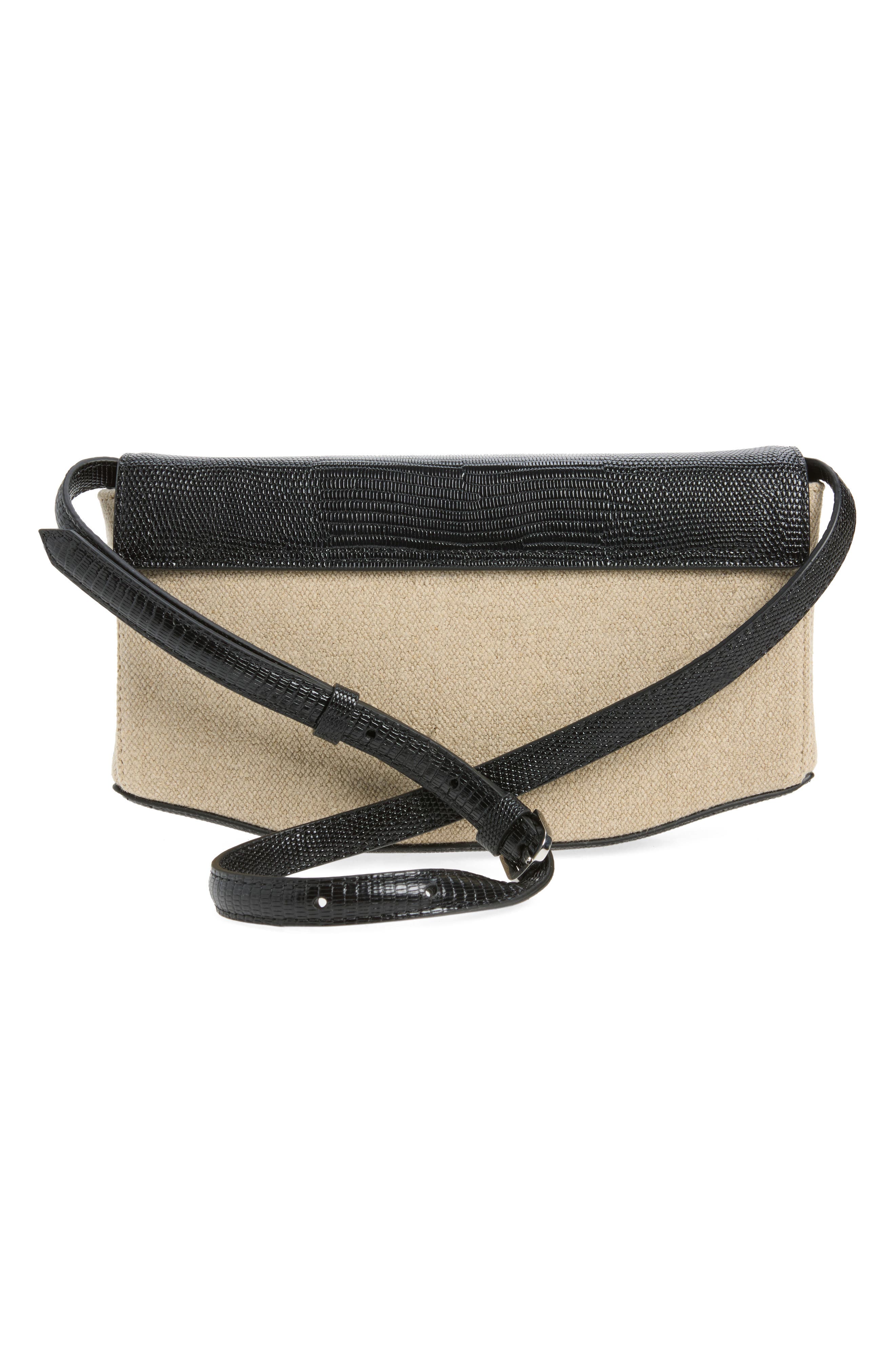 Clip Canvas & Lizard Embossed Leather Top Handle Bag, Alternate, color, BEIGE/ BLACK
