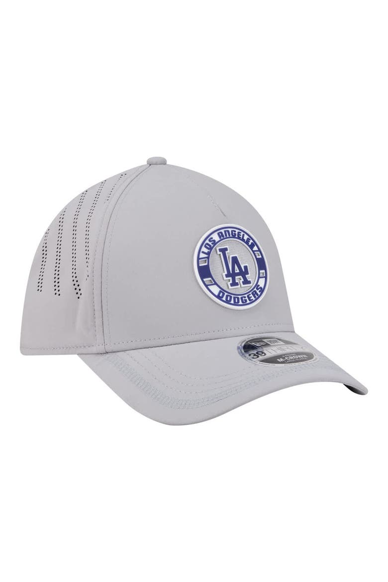 Men's New Era Gray Los Angeles Dodgers Patch 39THIRTY A-Frame M-Crown Perforated Flex Hat, Alternate, color, Gray