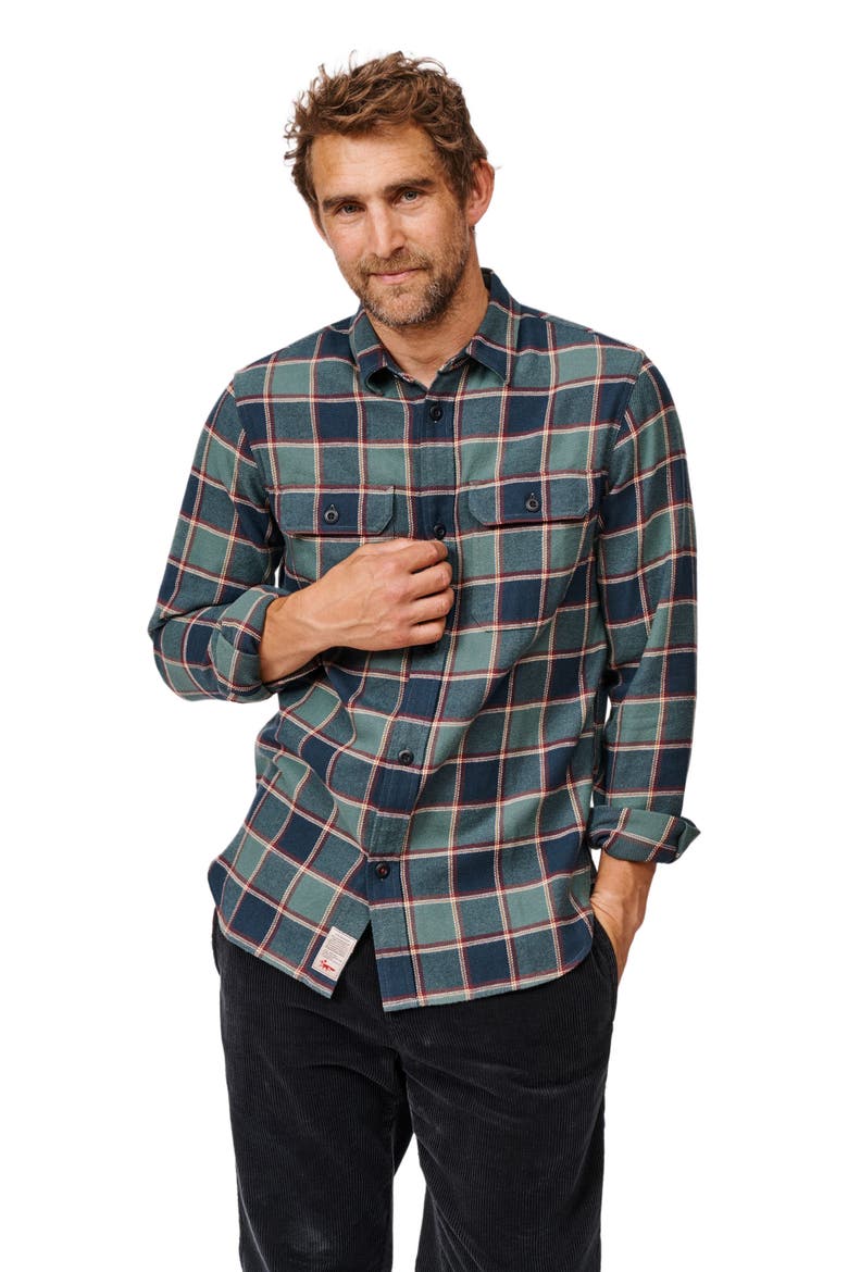 Crowle Button Up Flannel Shirt, Main, color, Dark Green Check