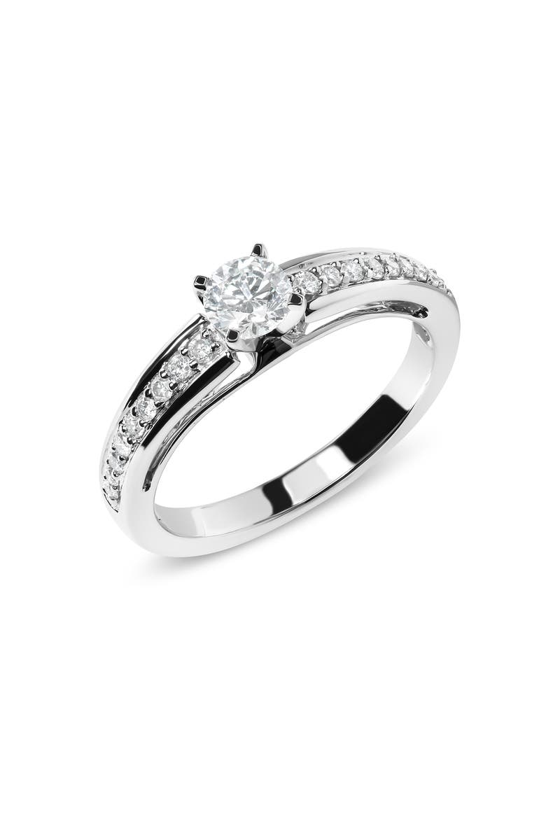 14K White Gold 1/2 Cttw Diamond Solitaire Pave Set Engagement Ring, Alternate, color, White