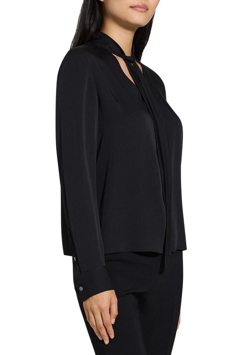 Tie Neck Silk Shirt, Alternate, color, BLACK