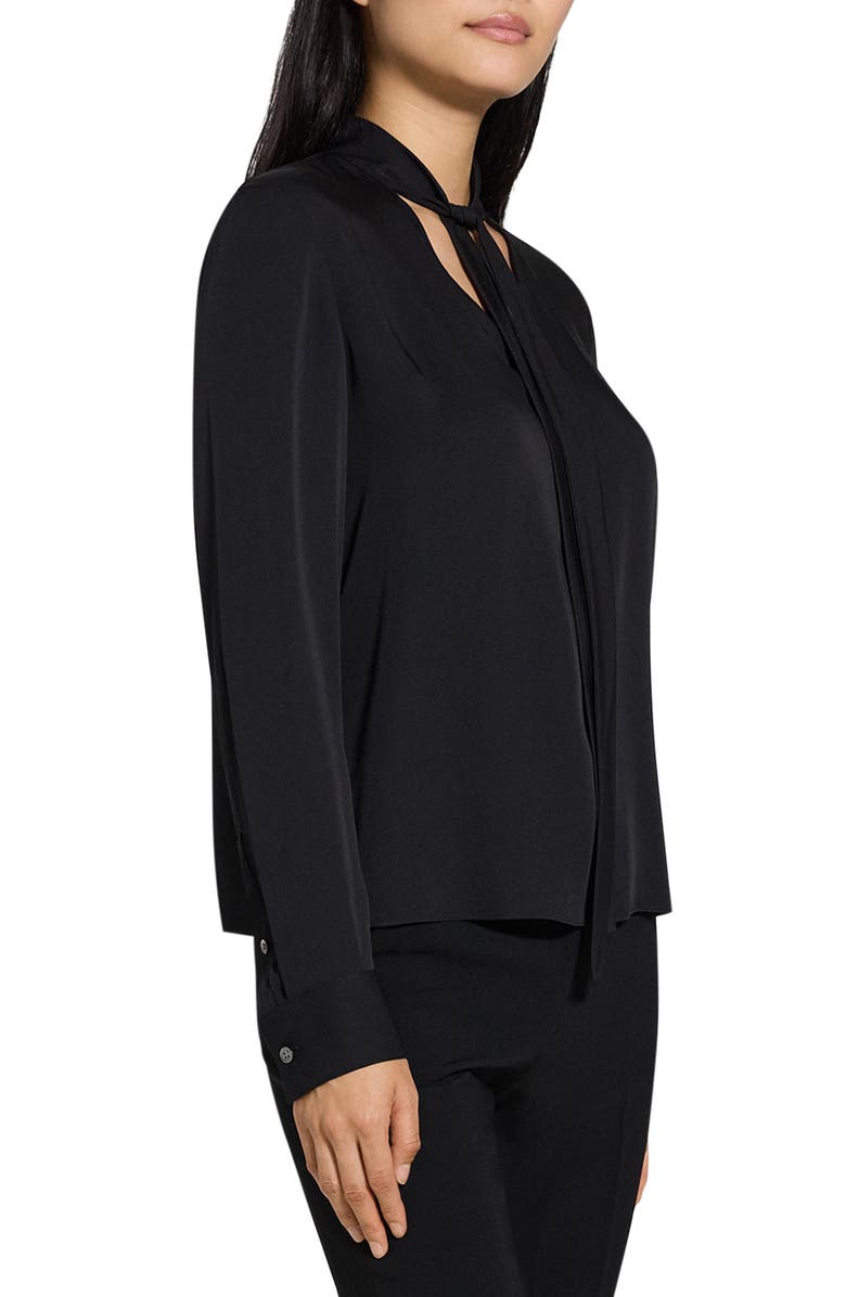 Theory Tie Neck Silk Shirt, Alternate, color, Black