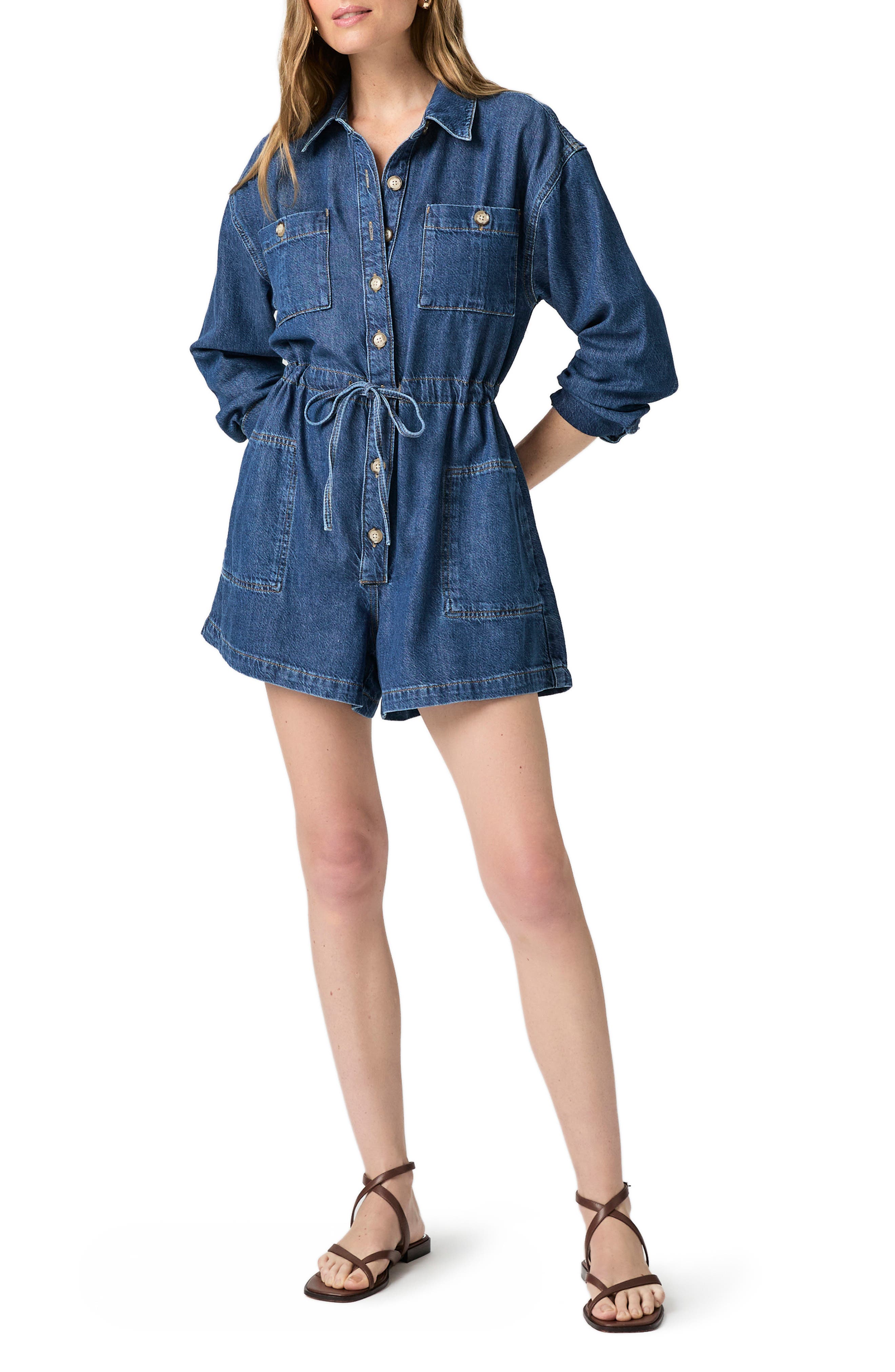 PAIGE Madigan Long Sleeve Denim Romper