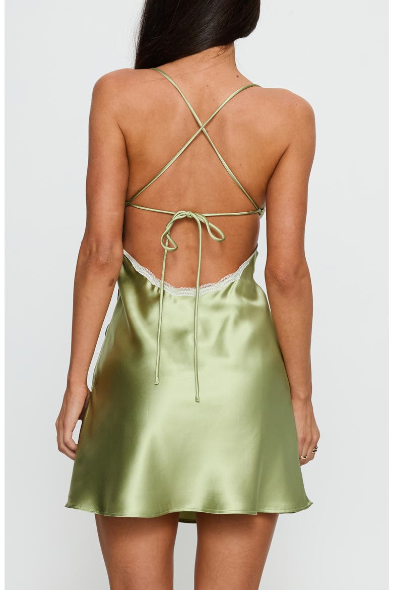 Jasminda Lace Trim Satin Minidress, Alternate, color, GREEN
