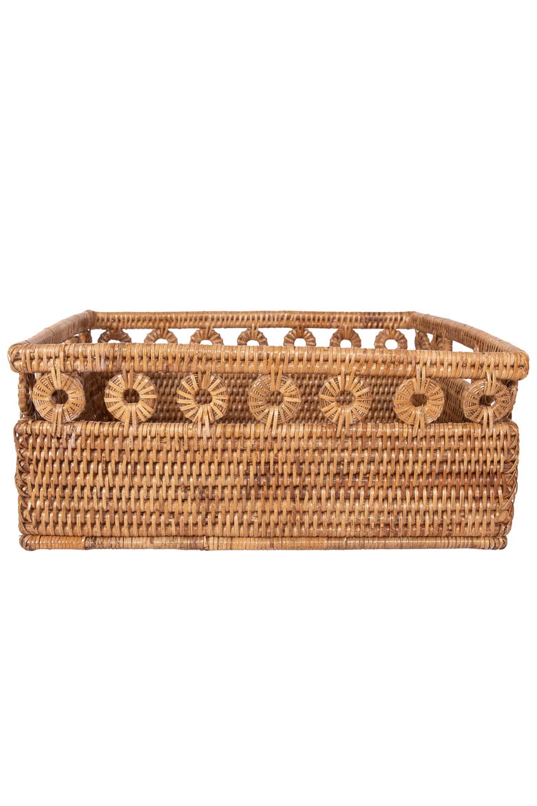 Artifacts Rattan Inna Design Rectangle Basket with Cutout Handles, Main, color, Honey Brown