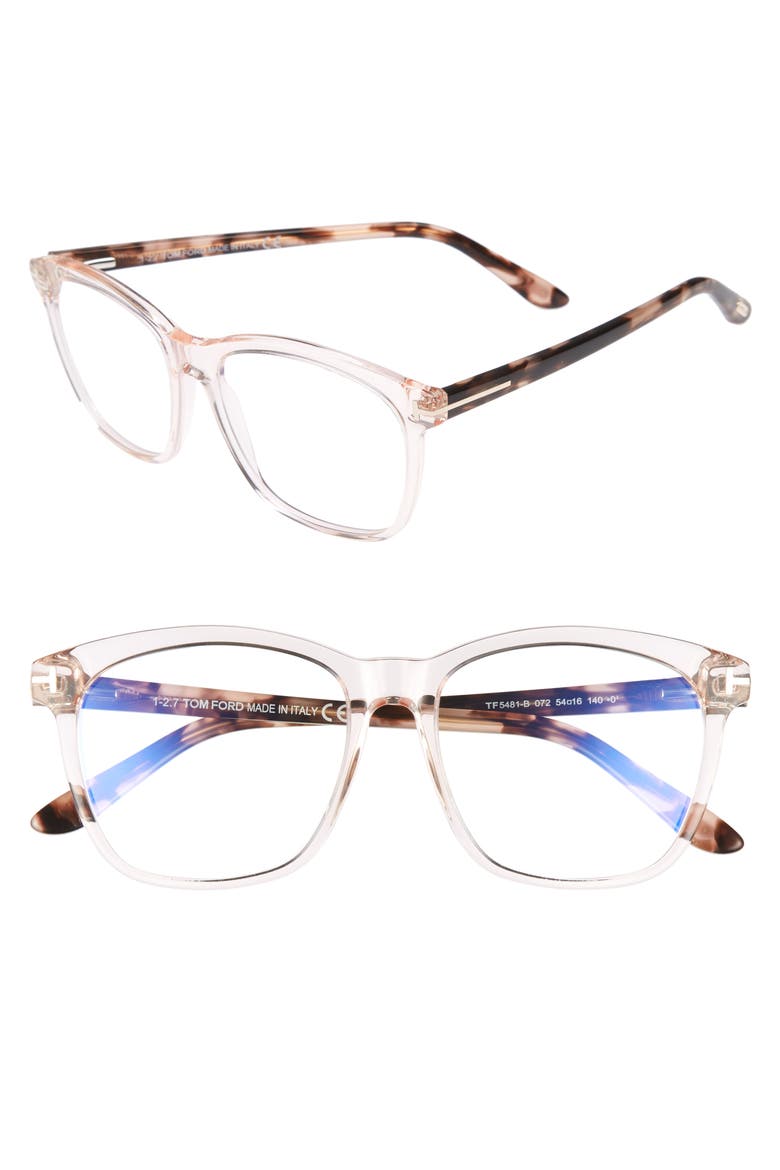 54mm Blue Block Optical Glasses, Main, color, SHINY PINK/ VINTAGE HAVANA