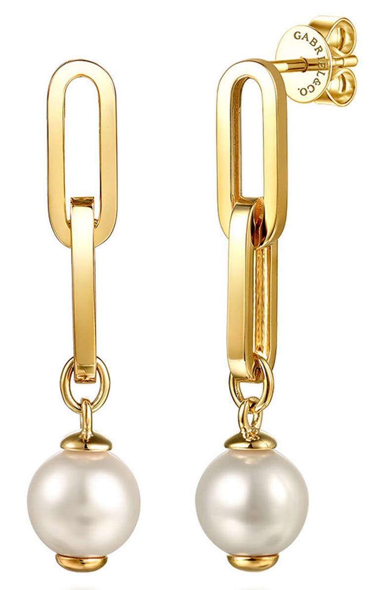 Gabriel & Co. Freshwater Pearl Drop Earrings, Main, color, Gold