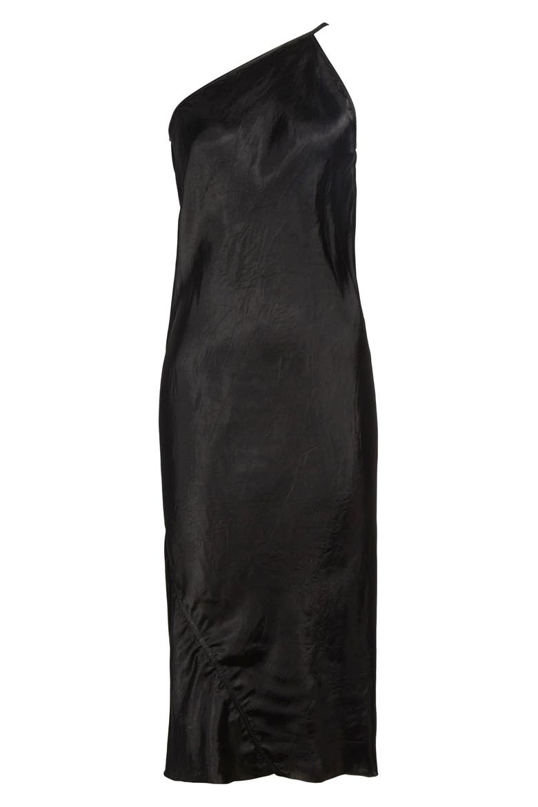 One-Shoulder Satin Midi Dress, Alternate, color, BLACK