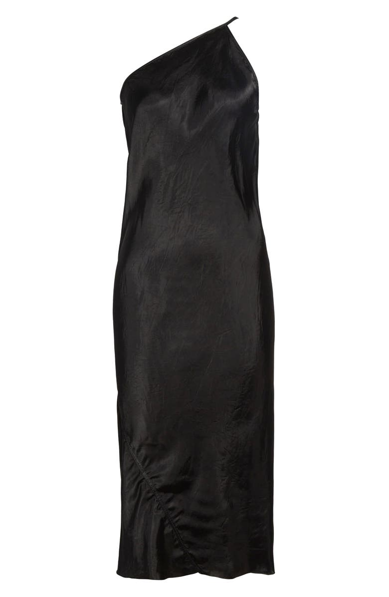 Rick Owens One-Shoulder Satin Midi Dress, Main, color, Black