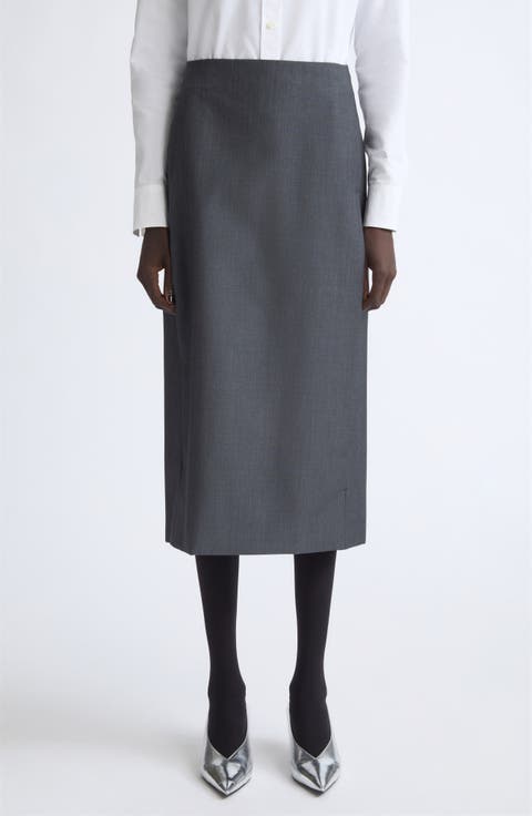 Straight Wool & Mohair Midi Skirt
