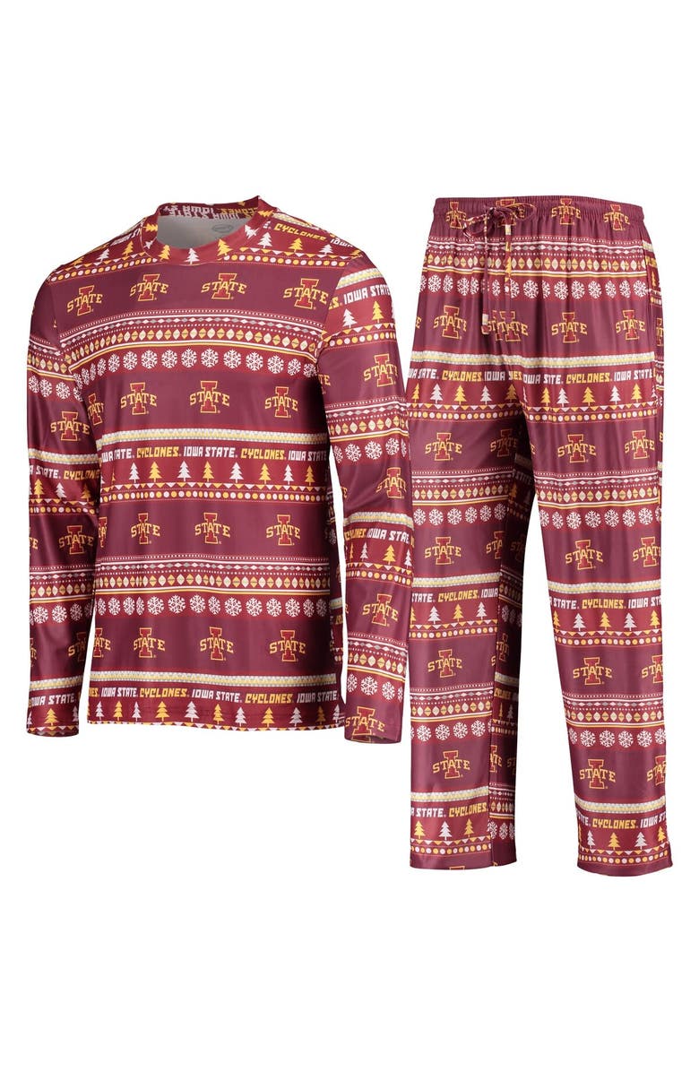 CONCEPTS SPORT Men's Concepts Sport Cardinal Iowa State Cyclones Ugly Sweater Long Sleeve T-Shirt and Pants Sleep Set, Alternate, color, Cardinal