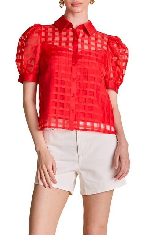English Factory Puff Sleeve Organza Top In Red