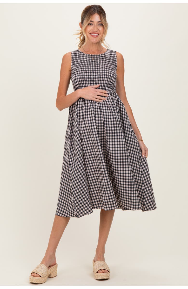 PinkBlush Gingham Smocked Sleeveless Midi Dress, Main, color, Black