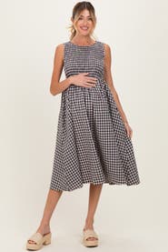 PinkBlush Gingham Smocked Sleeveless Midi Dress