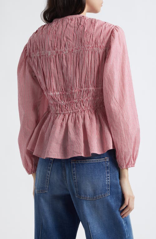 Mille Ella Tie-front Gathered Long-sleeve Blouse In Pink