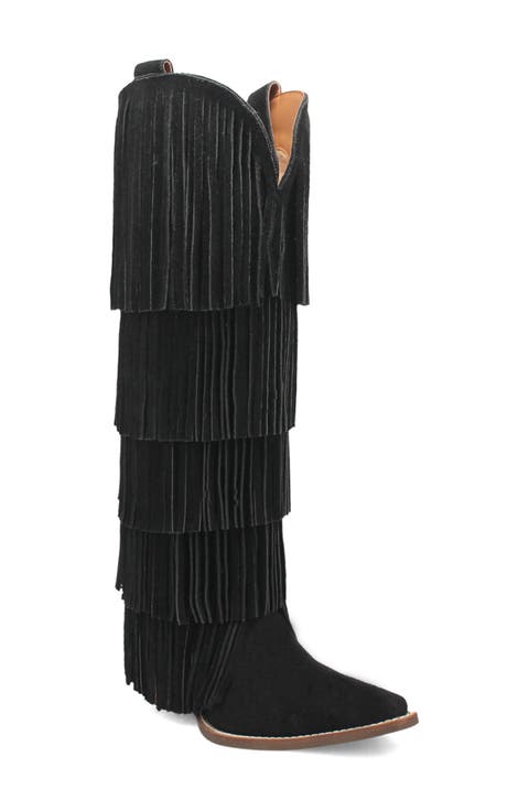 Wild Child Fringe Knee High Western Boot (Women) (Narrow Calf)
