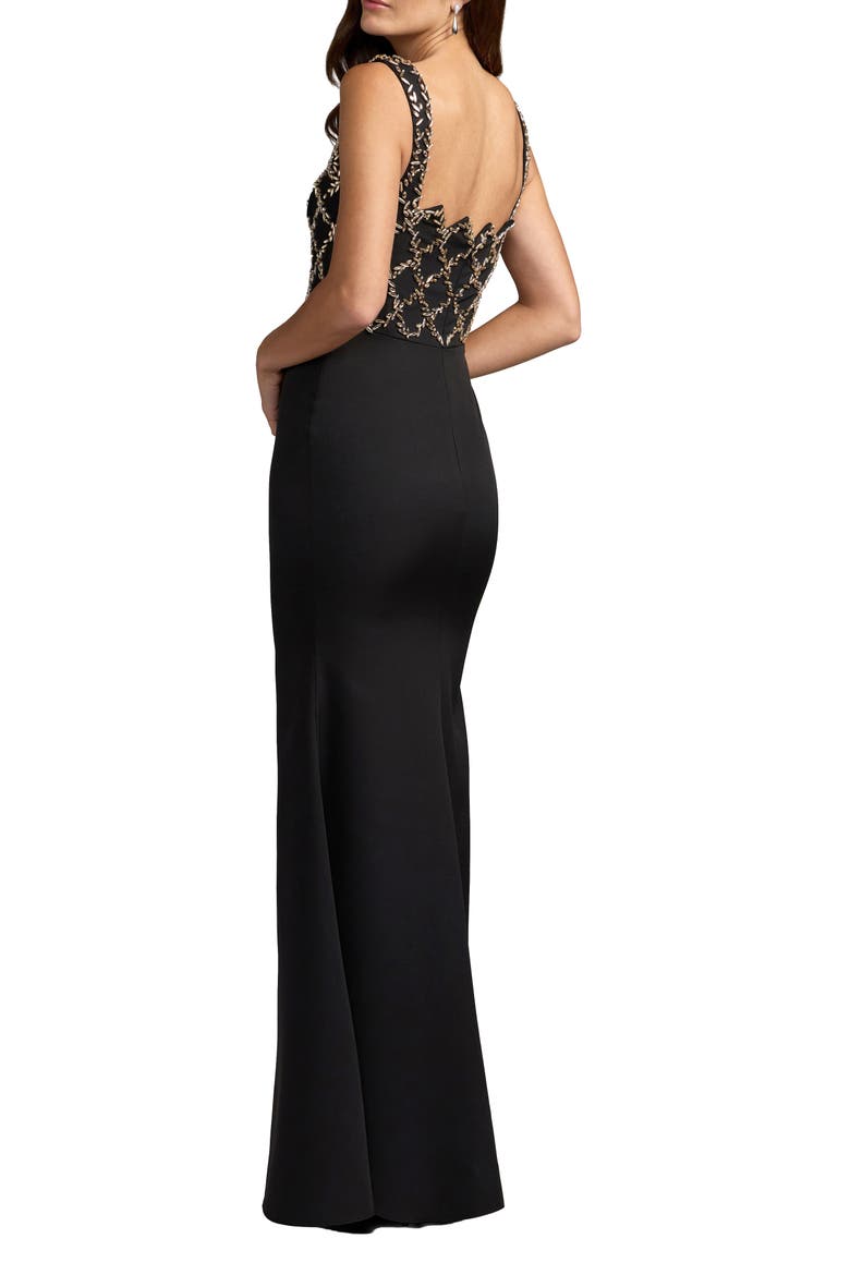 Embellished Square Neck Column Gown, Alternate, color, Black Gold