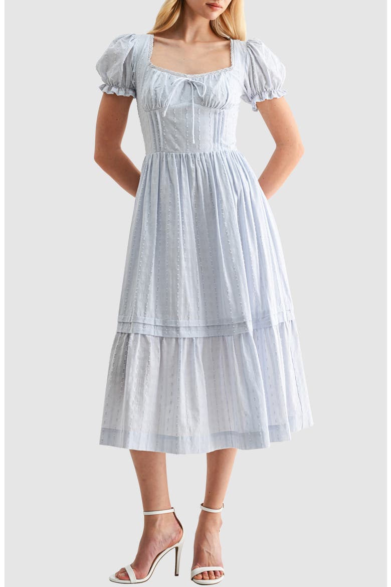 Pintuck Cotton Dobby Midi Dress, Main, color, LT BLUE