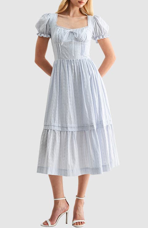 Pintuck Cotton Dobby Midi Dress