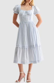 All in Favor Pintuck Cotton Dobby Midi Dress
