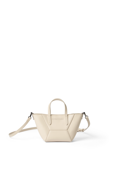 Brunello Cucinelli Calfskin Mini Bc Duo Bag In White